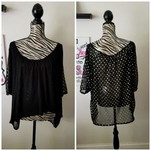 BKE Boutique | High-Low Top w/Sheer Polka DotBack